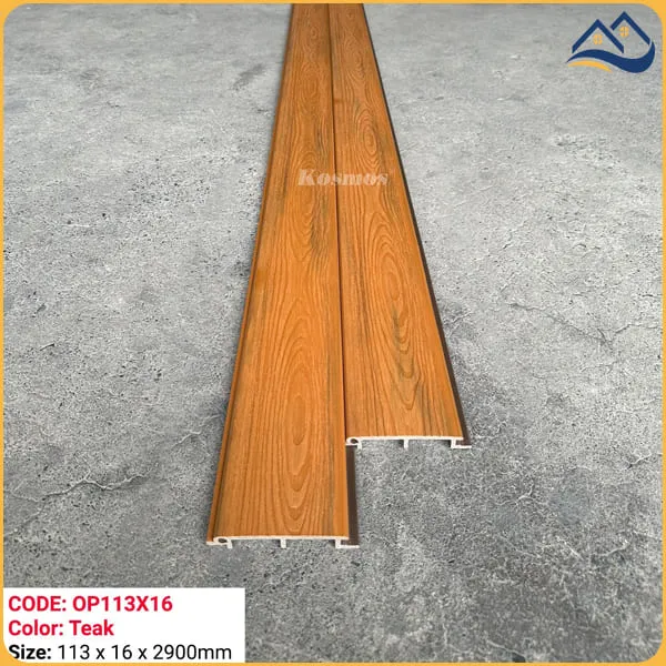Tấm Ốp Lam Sóng Gỗ Nhựa Ngoài Trời Kosmos Phủ ASA OP113X16 Teak